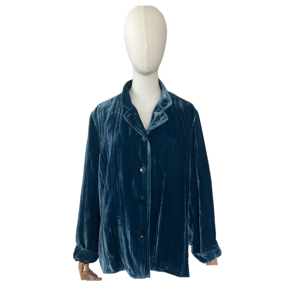 Chico’s Blazer Silk Rayon Blend Crushed Velvet Blue Vanity Size 3